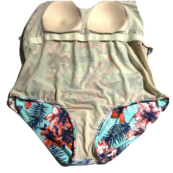 CATHERINES One Piece Swimsuit Bathing Suit Ruffles Built in Bra Floral Size 32W - Picture 7 of 12